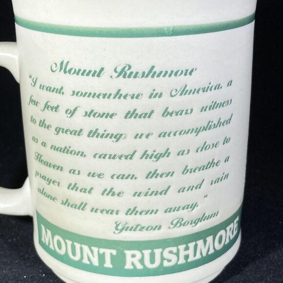 Vintage Mount Rushmore Mug Gutzon Borglum Quote Gray Green Souvenir Cup - Picture 4 of 7